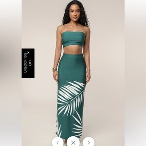 JLUXLABEL Teal and White Leaf Print Skirt Set